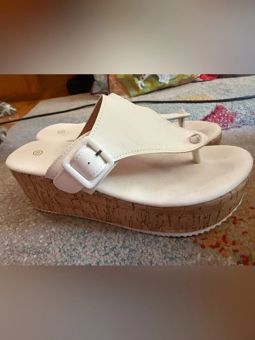 White Platform Cork Thong Sandals - Womens size 9